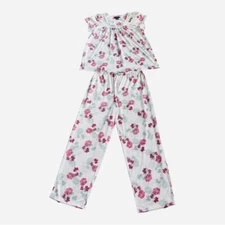 Women Sleepwear EARTH ANGELS PJ Set Pink Grey Floral Print Top Pants Pajama Set