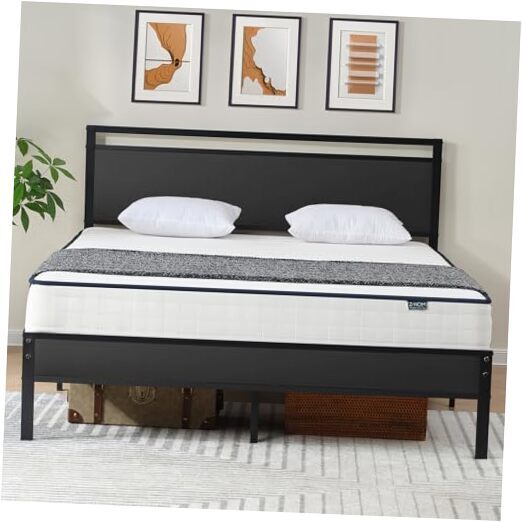 Queen Bed Frame with Modern Wood Headboard & Footboard, Upgraded Heavy Duty
