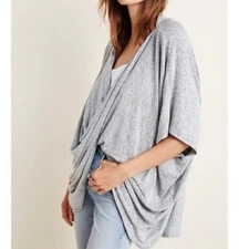 ANTHROPOLOGIE Saturday Sunday Ami Heather Gray Kimono Twist Wrap Top Sweater OS