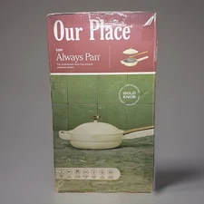 Our Place Mini Always Pan 2.0 Cream 8.5" Ceramic Nonstick 1.2 QT Gold Knob Ltd