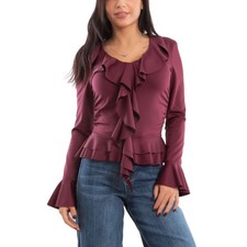 Blusa Donna Elegante Elasticizzata Ruches Maniche Svasate Top TOOCOOL VI-8231