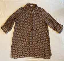 Pleione Tunic Roll-Tab Long Sleeve Blouse Black w/Medallion Women's Size Medium