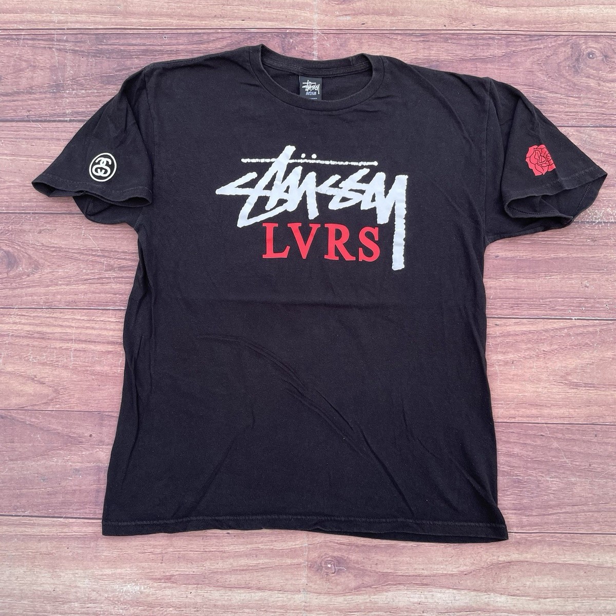 Stussy LVRS Big Logo Black Shirt Mens Size M Short Sleeve