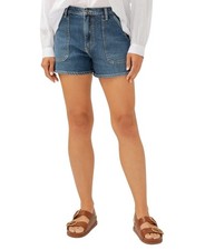 Silver Jeans Co High Rise Denim Utility Shorts Women's 28 Indigo Button Closure