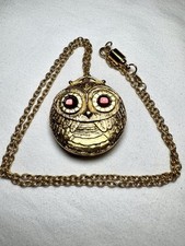 Vintage 1970s Revlon Gold Tone Owl Necklace Pendant Intimates Perfume Solid READ