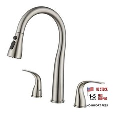 3 Hole Kitchen Faucet with Pull Down Sprayer, Double Handle Brushed Nickel