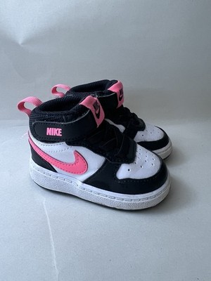 EUC Nike Court Borough Mid Size 3C Toddler Black, Pink & White Shoes Swoosh