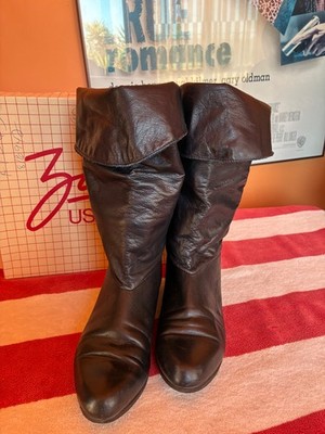 Vintage Zodiac Black Slouchy Fold over Boots 80 s Pirate Cosplay 7.5 W/box
