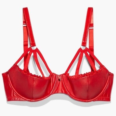Savage X Fenty Glossy Flossy Caged Quarter Cup Bra Goji Berry Red 38G NWT