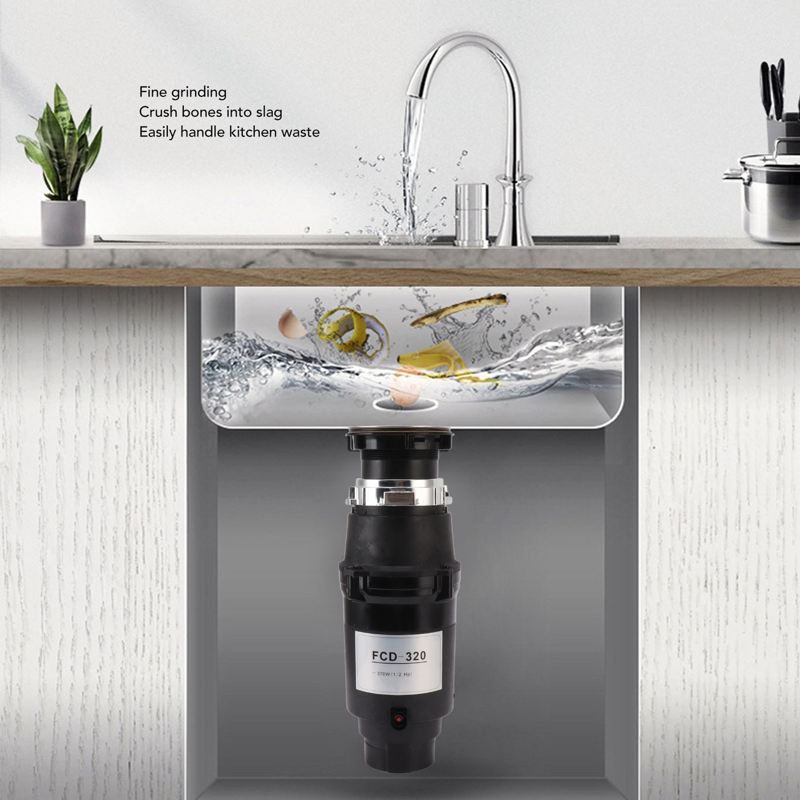 Garbage Disposal 1050ml Capacity Kitchen Food Waste Disposer Low Noise Splas SET
