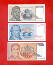 Yugoslavia 1000 5000 50,000 dinara 1994 Uncirculated Set of 3