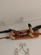 Deer Leg Archery Bow & Arrow Rack. On Blue Pine Wood