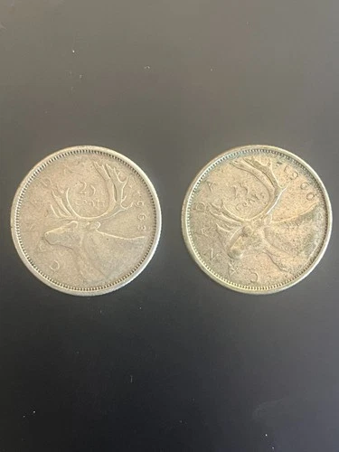 Canada silver quarters 25 cents pre 1966:  1960 and 1963 80% silver
