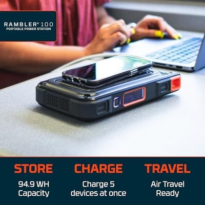 NEBO RAMBLER 100 PORTABLE POWER STATION, 94.4WH, 5-WAY OUTPUT, 100W AC - BLACK