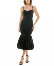 Katia Rae Women's Fitted Bubble-Hem MIDI Dress Black Size Medium Party Cocktail