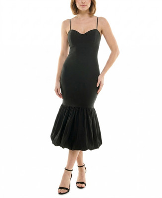 Katia Rae Women's Fitted Bubble-Hem MIDI Dress Black Size L NWT Party Cocktail