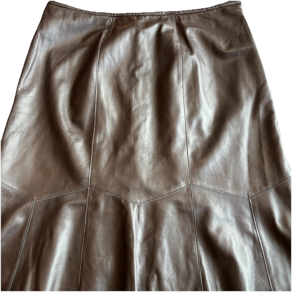 ALFANI Women 16 Chocolate Real Leather Skirt Peplum Hem A-line Soft Fitted Tulip - Image 2 of 4