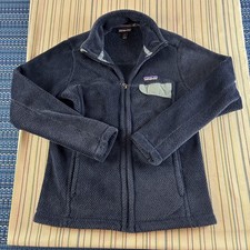Patagonia Jacket Womens Medium Navy Blue Polartec Fleece Full Zip Worn Wear