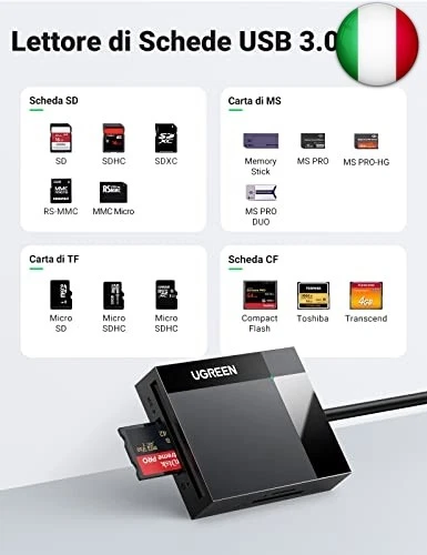 UGREEN USB 3.0 Lettore Schede SD TF CF MS, Card Reader 4 in 1 USB A , Lettore - Immagine 2 di 4
