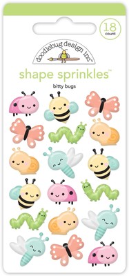 Doodlebug Sprinkles Adhesive Glossy Enamel Shapes-Bitty Bugs, 18/Pkg - 3 Pack