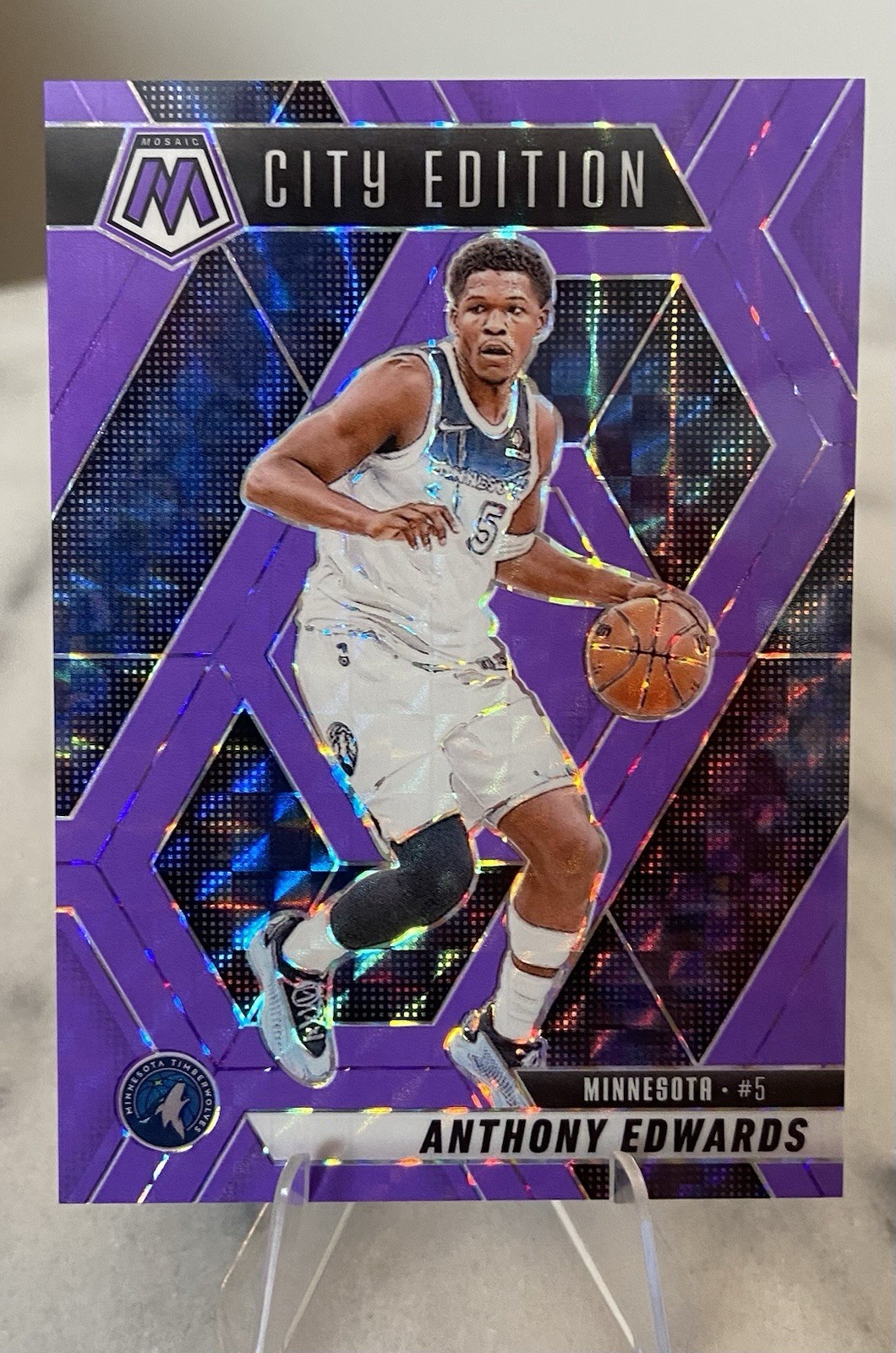 2024-25 Panini Mosaic City Edition #279 Anthony Edwards /249 Purple Fluorescent