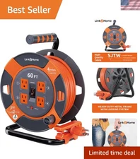 Compact 60 ft Extension Cord with 4 Outlets and Built-in Circuit Breaker Safety