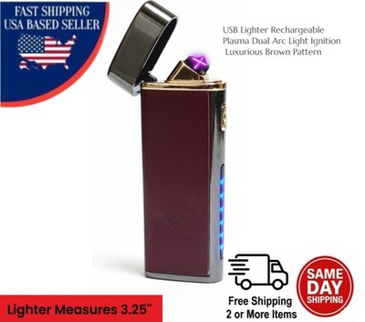 USB Rechargeable Plasma Dual Arc Light Ignition Luxurious Brown Pattern Lighter
