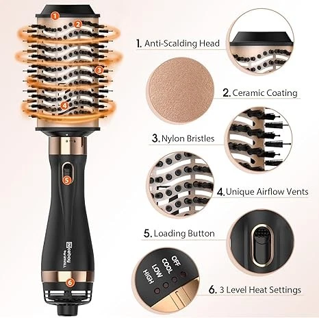 Nicebay Hair Dryer Brush Blow Brush in One Hot Air Brush CT-536 - BLACK/GOLD - Image 2 of 4