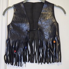VTG 90s Youth Tassle Beaded Western Vest Approx Sz 7/8 M Faux Leather Distressed