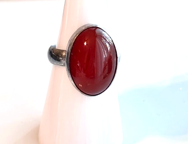 Vintage 925 Sterling Silver Carnelian Cabochon Ring Red Agate Sz 7 Artisan Boho