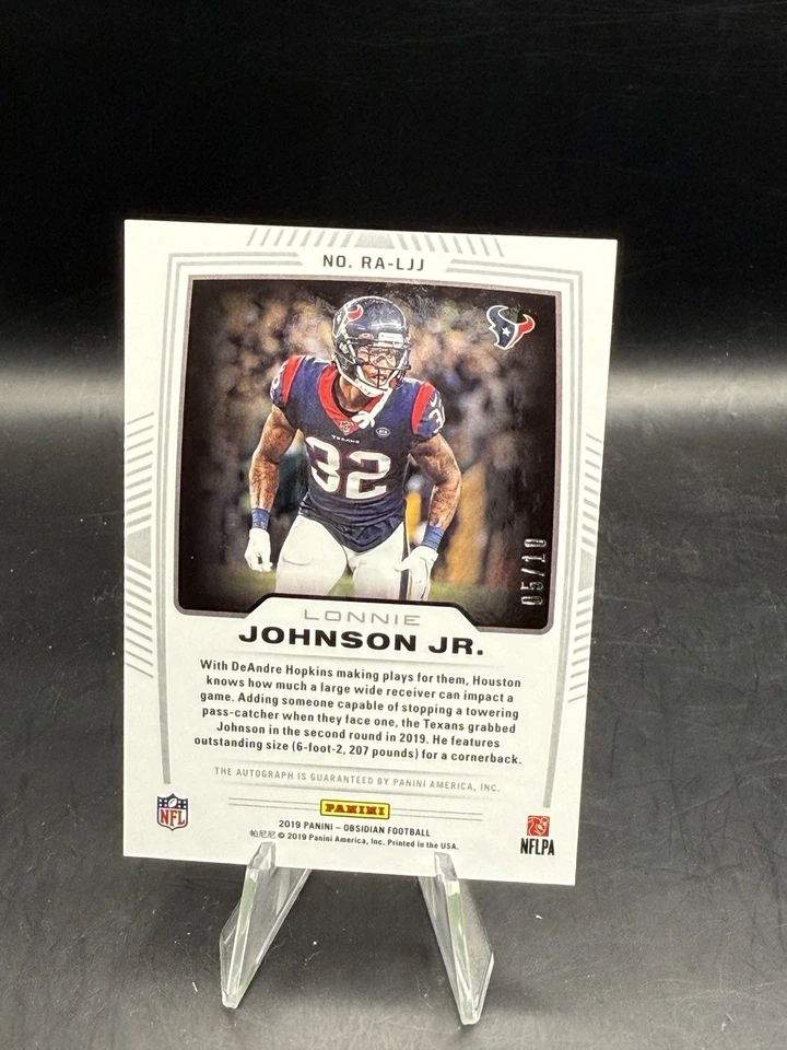 2019 Panini Obsidian Lonnie Johnson Jr Rookie Auto Red /10 RC Autograph Texans - Image 2 of 2