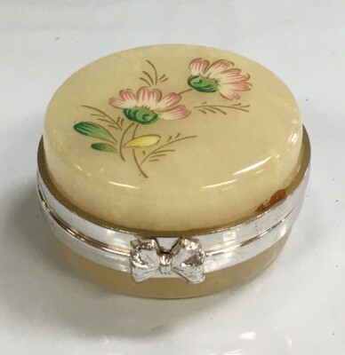 Vintage Genuine Alabaster Hand Carved Jewelry Trinket Box