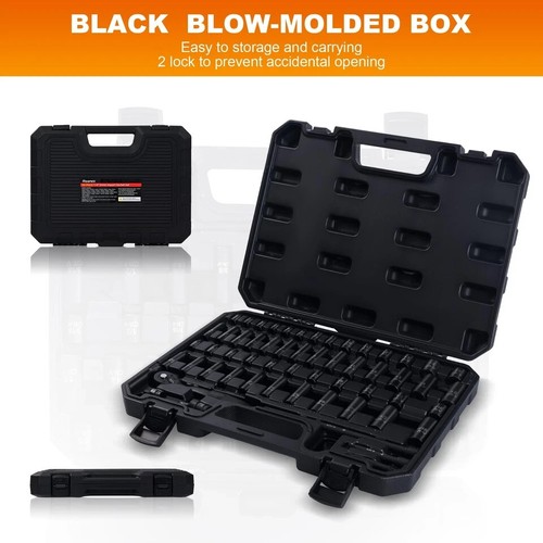 56-Piece 1/4" Drive Socket Set, SAE (5/32"-9/16") & Metric (4mm-15mm), Deep &... - Picture 4 of 7