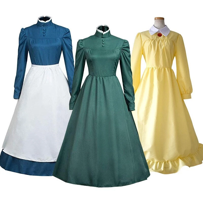 Howlu0026#039;s Moving Castle Cosplay Costumes Howl Sophie Hatter Dress Blue  Yellow Green | eBay
