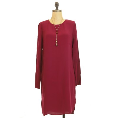 WAYF Nordstrom Shift Midi Dress S Long Sleeve Crepe Burgundy Red EUC B21 