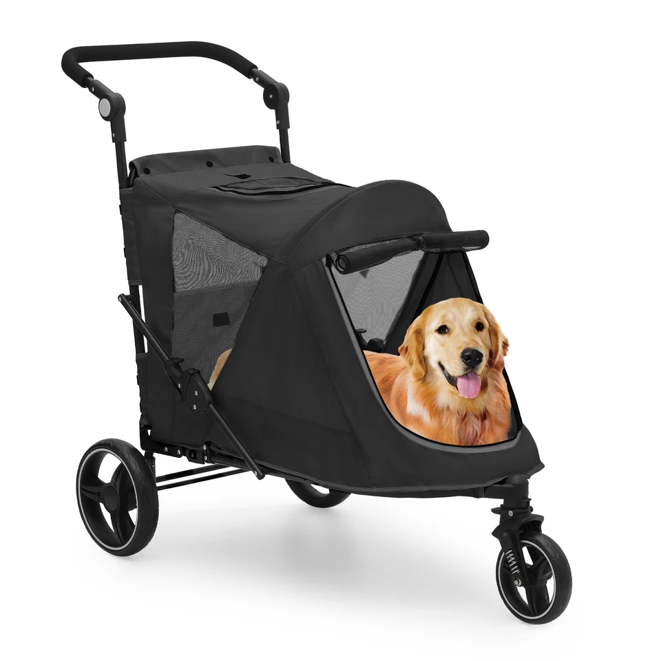 Folding 3-Wheel Dog Stroller Breathable Pet Travel Carrier w/Skylight+Wheel Lock - Image 2 of 4