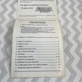 Championship Bowling Nintendo NES Manual Only NES-1F-USA Damaged READ Authentic