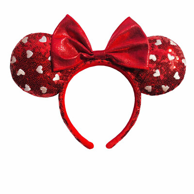 Disney Minnie Mickey Ears Love Red Sequin White Heart 
