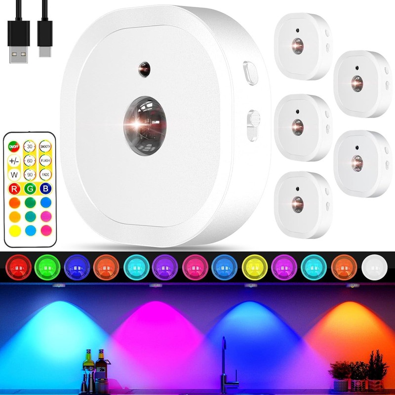 Rechargeable Puck Lights with Remote, 1500mAh Night Light, 13 RGB Colors
