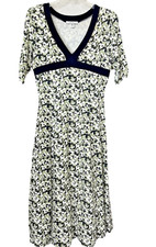 Vintage S Empire Waist Black Green Floral Dress Fit & Flare Cottagecore Midi 90s