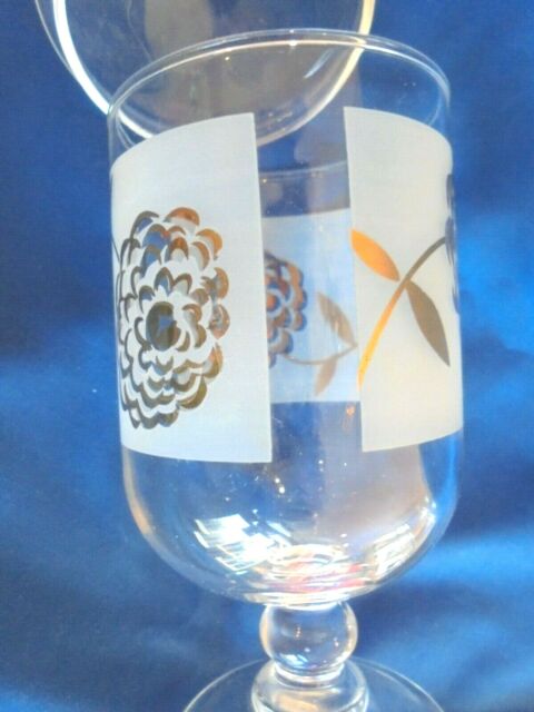 Vintage Mid Century 1960s Glass Apothecary Jar with White &amp; Gold Floral Design CU10130