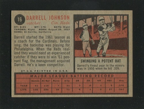 #16 DERRELL JOHNSON, Reds - 1962 Topps: NM-MT, great gloss 220542 - Picture 2 of 3