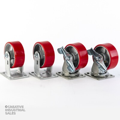 5''x2'' Swivel Caster Polyurethane Wh Steel Hub Brake(2)Rigid(2)1000Lb ea Tool Box