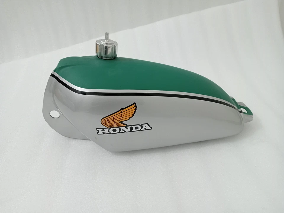 Tanque de gasolina de aleación Honda CR125 CR125M 1974 Elsinore verde mate y plateado + tapa Foto 2 de 4