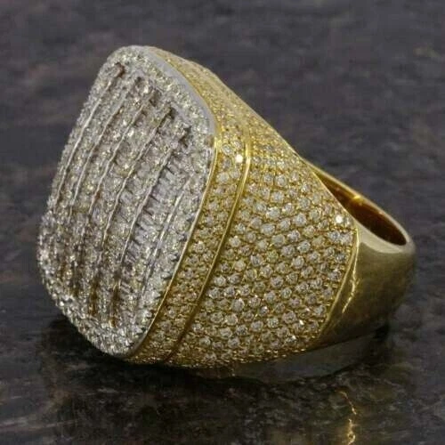 Anillo meñique de 5 quilates enchapado en oro amarillo de 14 quilates de plata de ley 925 con corte baguette para hombre. Foto 2 de 4
