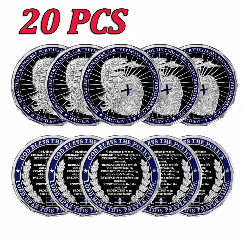 20PCS Challenge Coin Saint Michael Law God Bless Enforcement Commemorative Medal
