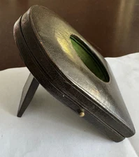 VINTAGE LEATHER DESKTOP 16 SIZE POCKET WATCH DISPLAY CASE GREEN VELVET INSIDE