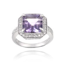 925 Silver 4.5ct Amethyst  CZ Square Ring Size 7