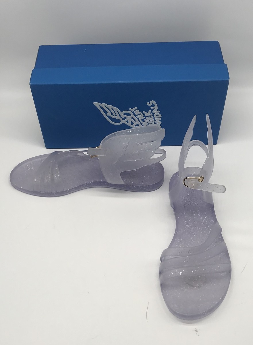 Ancient Greek Sandals ikaria jelly clear glitter silver flat