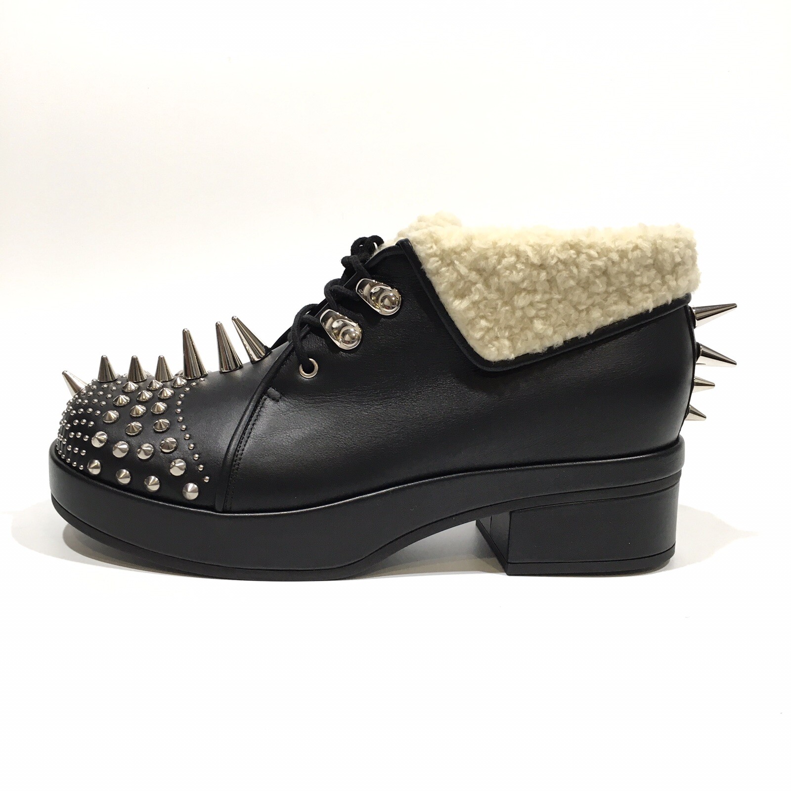 GUCCI Studded Ankle Boots -Black Leather -Faux Fur Lined -US 7 -NIB image 2